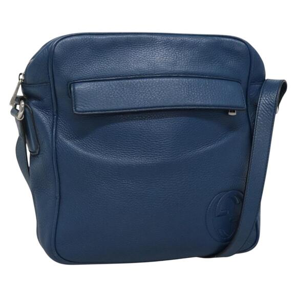 GUCCI Shoulder Bag Leather Blue Silver - Picture 1 of 16